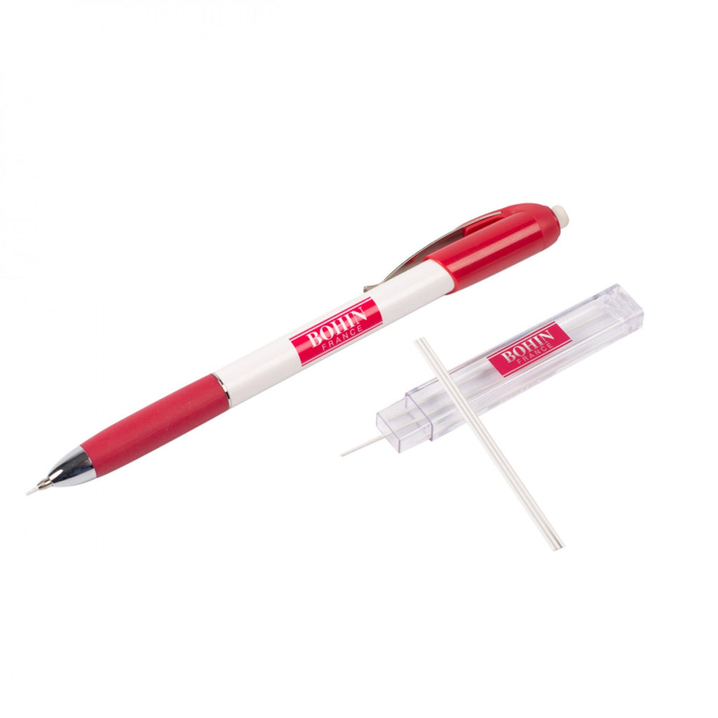 Bohin Mechanical fabric pencil, 9 mm white pencil and refills