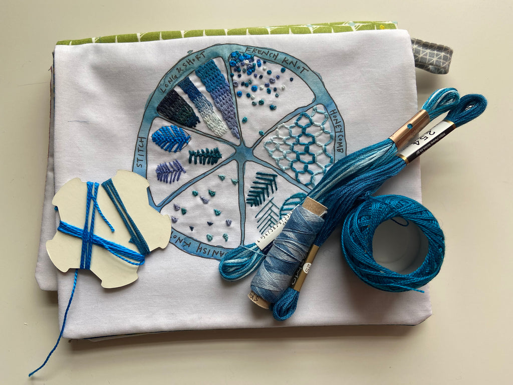 Class: Learn Embroidery with Kelsey, Citrus Sampler (Blue), Thursday April 11, 6-8 pm