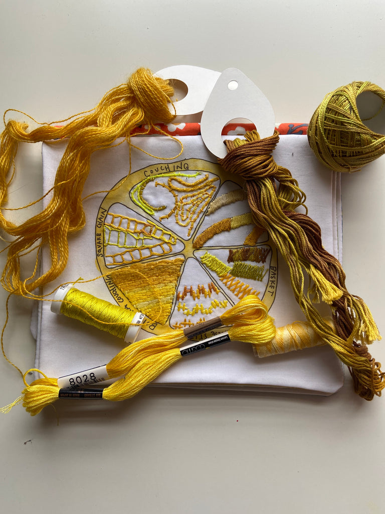 Yellow Citrus Embroidery Sampler by Seed Stitch Studio