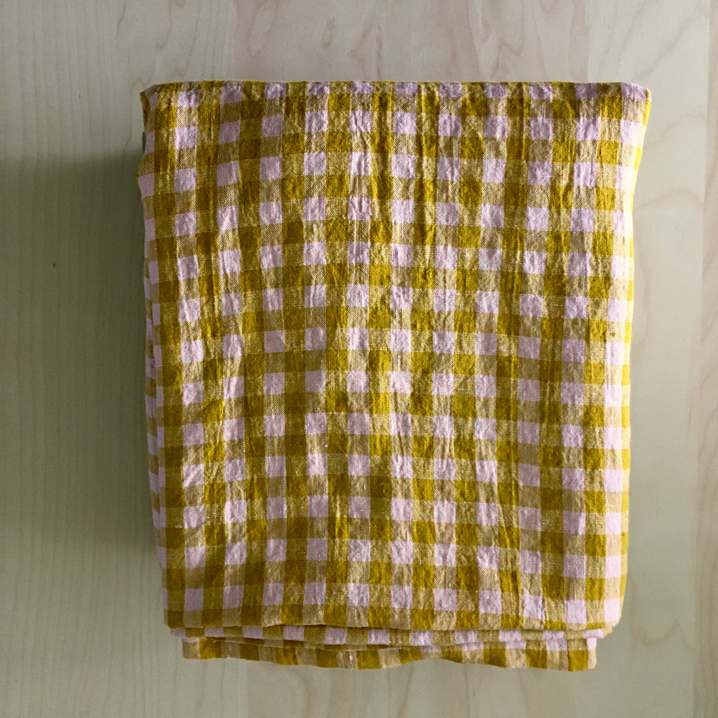 Merchant & Mills, European Laundered Linen, "Wes"  Pink and Mustard Check, 1/4 yard