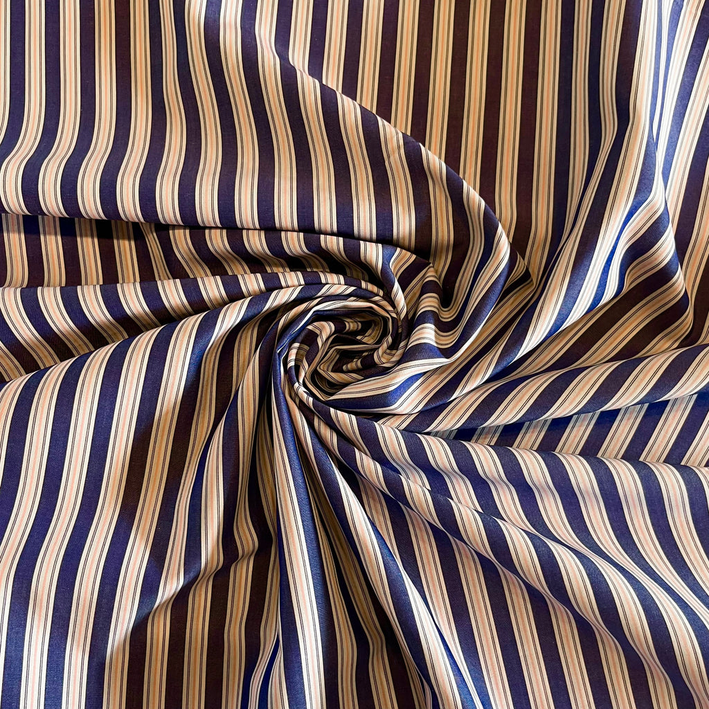 Pima Cotton Stripe Shirting, Indigo, Pink and Ivory Variegated Stripe 1/4 yard