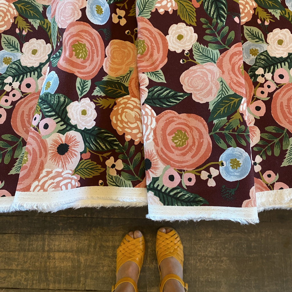 Rifle Paper Co.,Garden Party - Juliet Rose - Burgundy Canvas Fabric, 1/4 yard