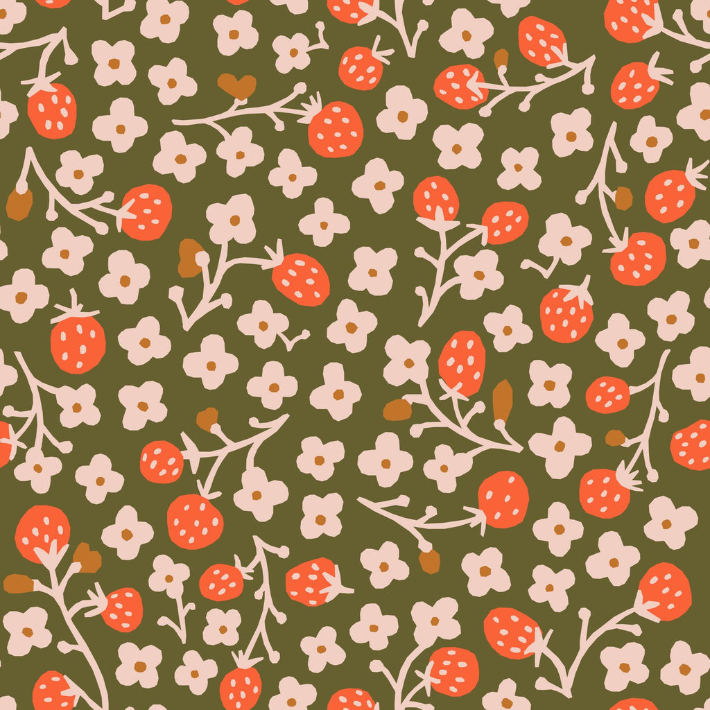 Little House Cottons, Lumpy Garden, Strawberry Fields, Organic Cotton Poplin fabric,  1/4 yard