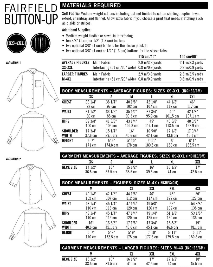 Thread Theory Fairfield Button-up Shirt PDF Pattern