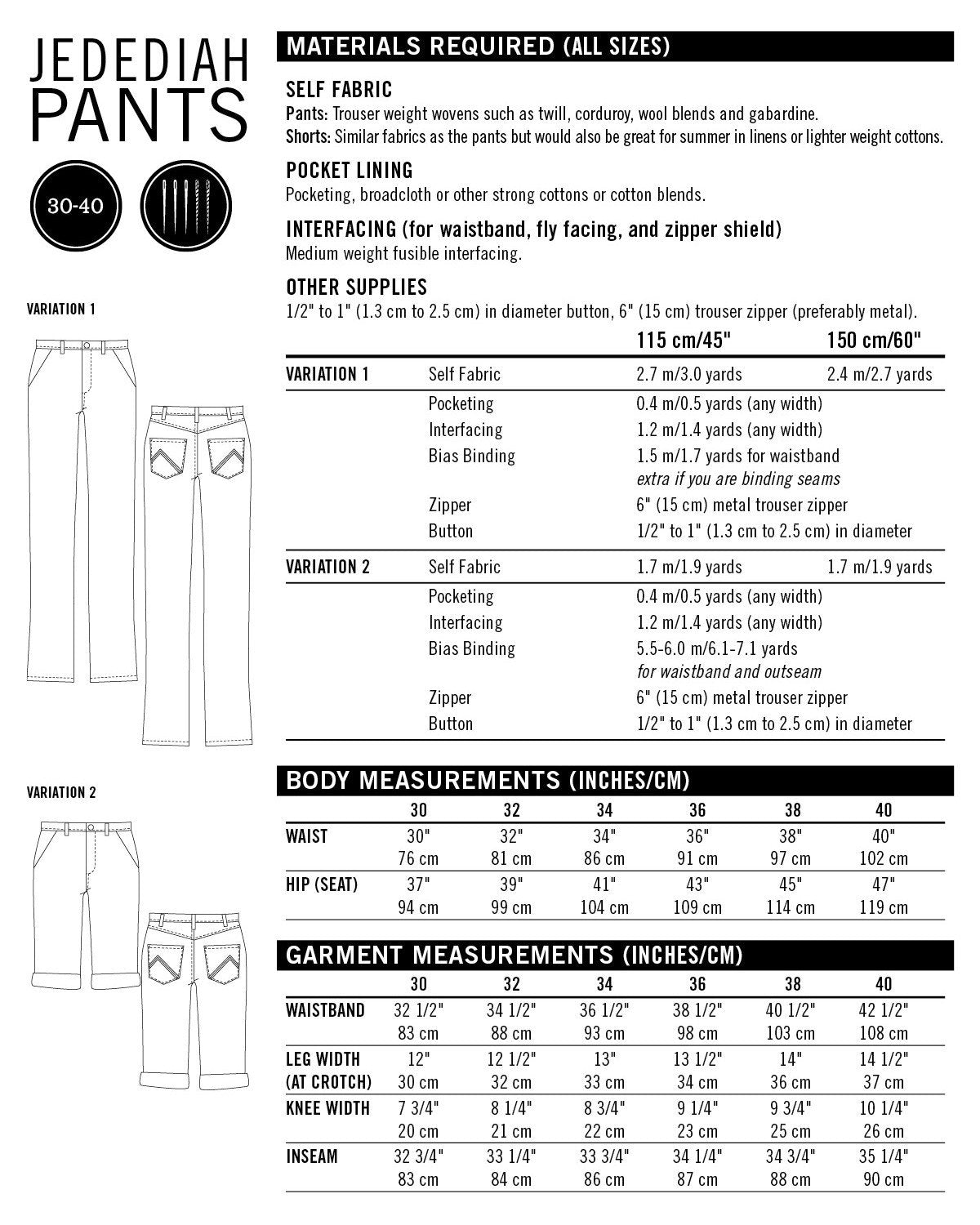Thread Theory Men&#39;s Jedediah Pants Pattern - Lakes Makerie - Minneapolis, MN