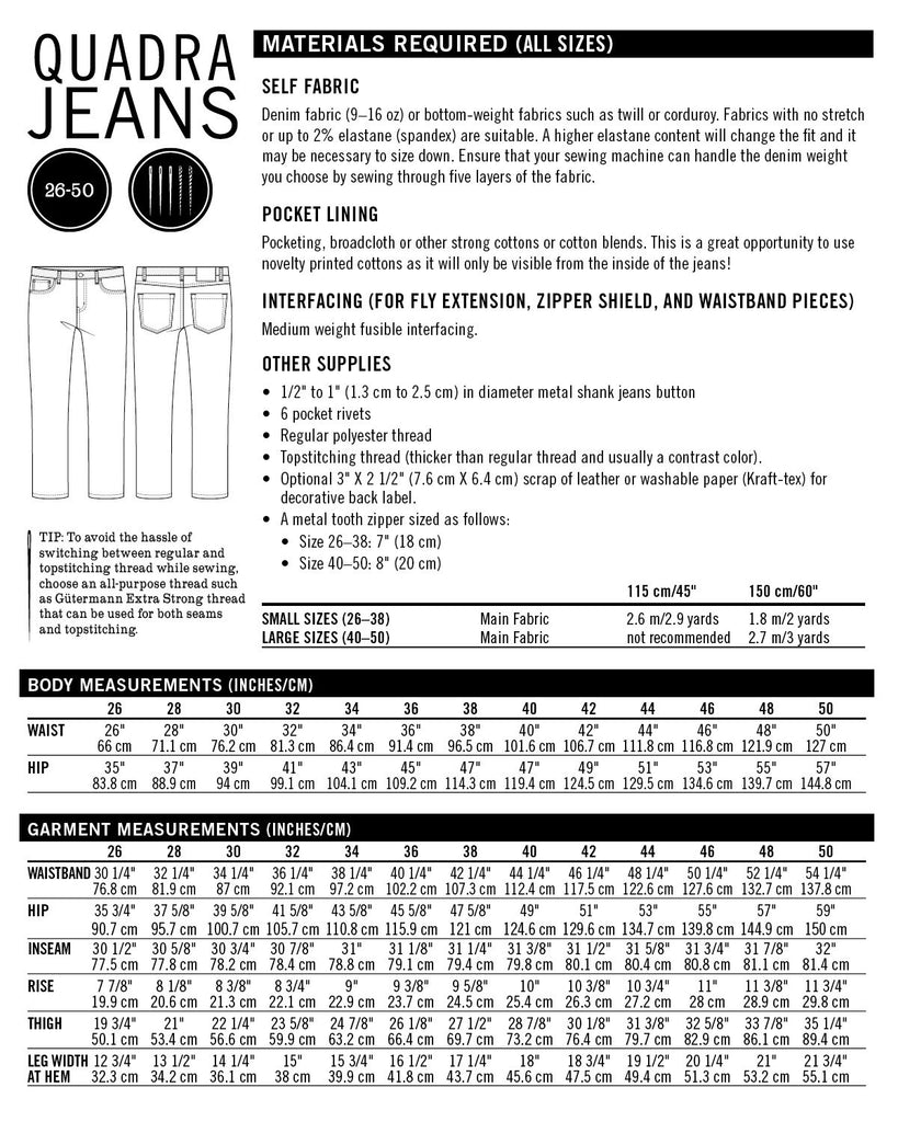 Thread Theory Men's Quadra Jeans Pattern - Lakes Makerie - Minneapolis, MN