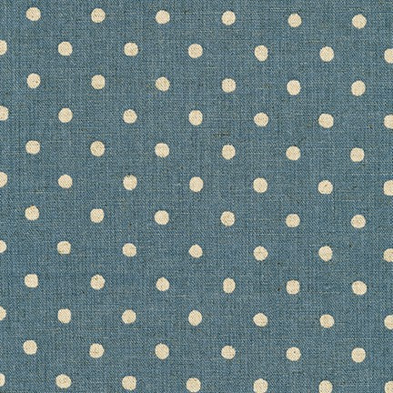 Sevenberry Canvas Natural Dots Cotton Flax Fabric, White on Denim, 1/4 yard