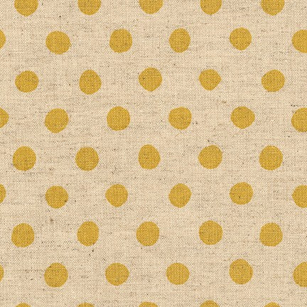 Sevenberry Canvas Natural Dots Cotton Flax Fabric, Mustard on Natural, 1/4 yard