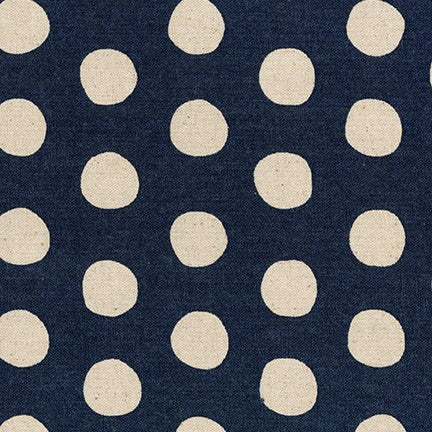 Sevenberry Canvas Natural Dots Cotton Flax Fabric, Natural on Navy, 1/4 yard