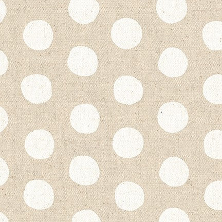 Sevenberry Canvas Natural Dots Cotton Flax Fabric, White on Natural, large 1/4 yard