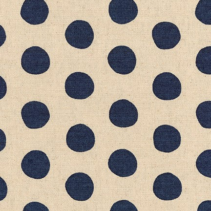 Sevenberry Canvas Natural Dots Cotton Flax Fabric, Navy on Natural, 1/2 yard