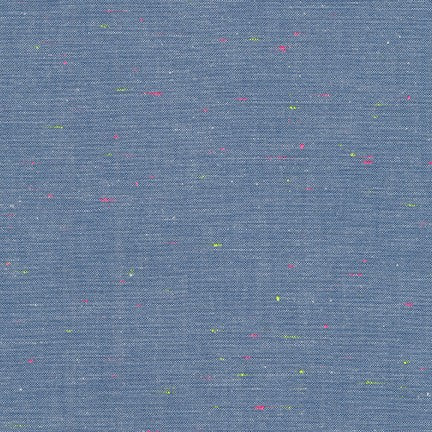 Neon Neppy Cotton Fabric- Blue with Neon Multicolored Motes, 1/4 yard
