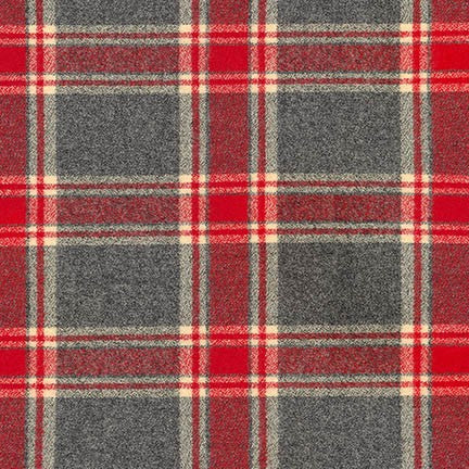 Mammoth Cotton Flannel "Kenwood" Red and Grey Plaid Fabric, 1/4 yard