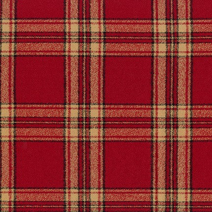 Mammoth Cotton Flannel "Lake of the Isles" Red and Cream Plaid Fabric, 1/4 yard