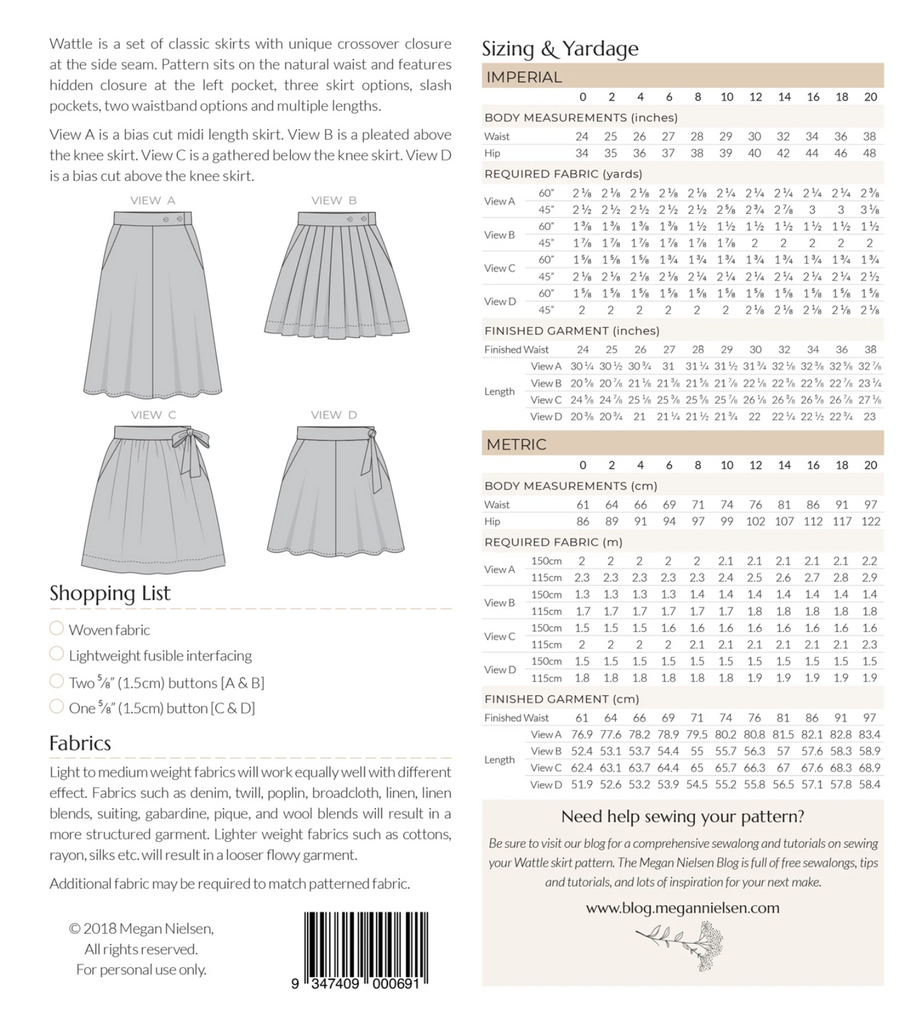 Megan Nielsen Wattle Skirts Pattern