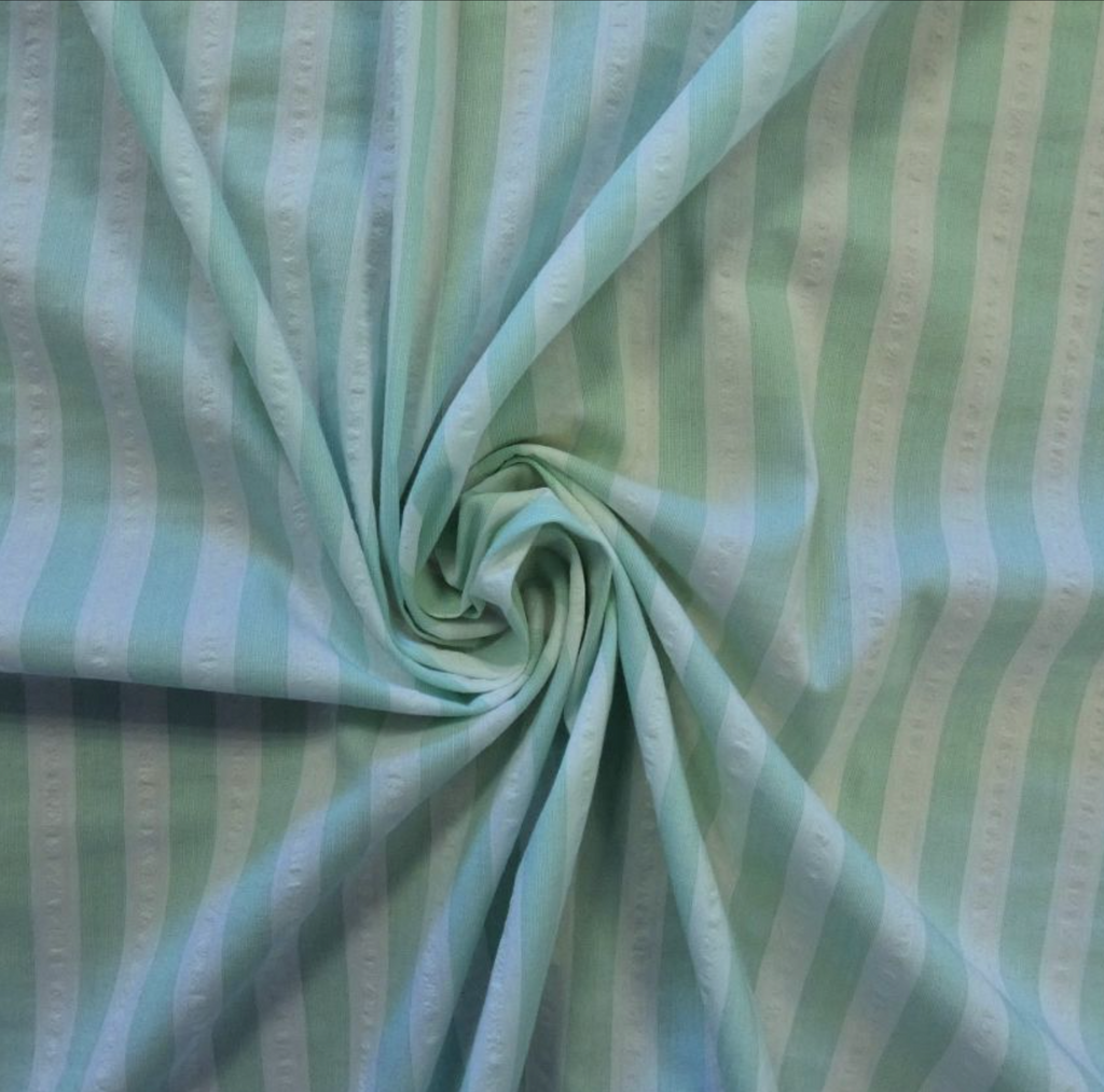 Designer Deadstock Mint Stripe Italian Cotton Seersucker Shirting, 1/4 yard