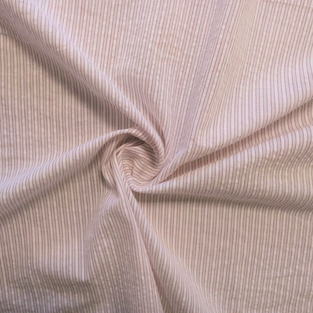 Designer Deadstock Narrow Pale Pink and White Stripe Italian Cotton Seersucker Shirting, 1/4 yard