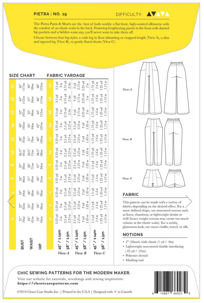 Closet Case Patterns, Pietra Pants and Shorts Pattern - Lakes Makerie - Minneapolis, MN