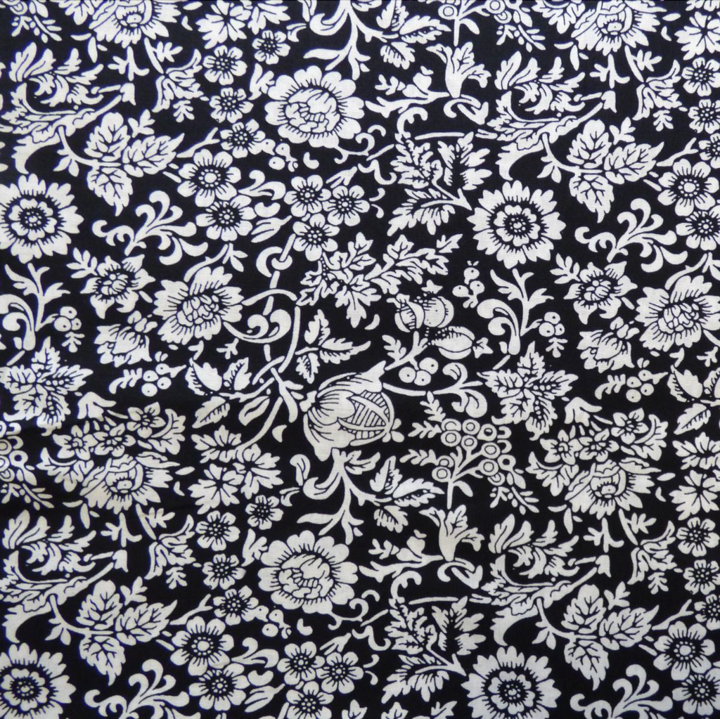 Lady McElroy Dior Black Floral Poplin, white on black, 1/4 yard