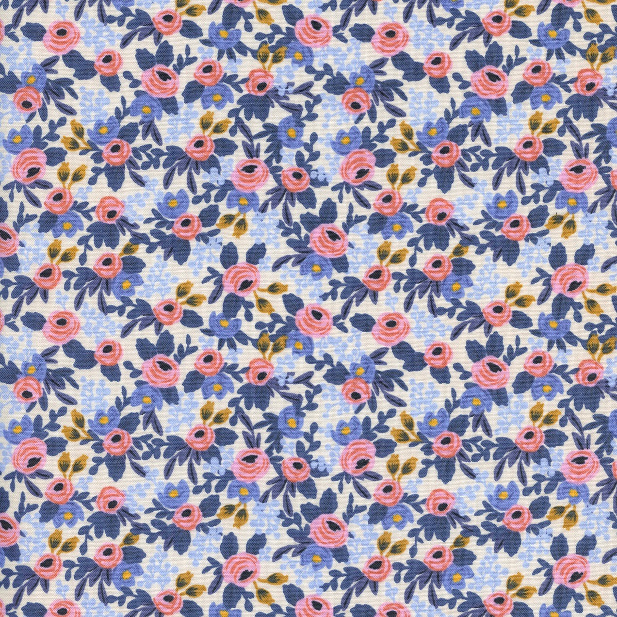 Rifle Paper Co., Les Fleurs- Rosa - Periwinkle Fabric, 1/4 yard