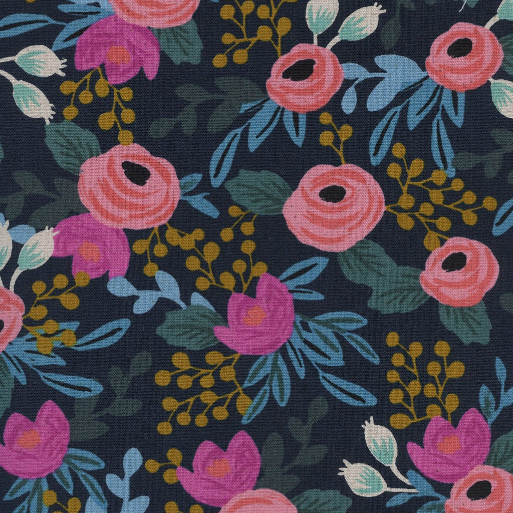 Rifle Paper Co., Menagerie - Rosa - Navy Canvas Fabric, 1/4 yard