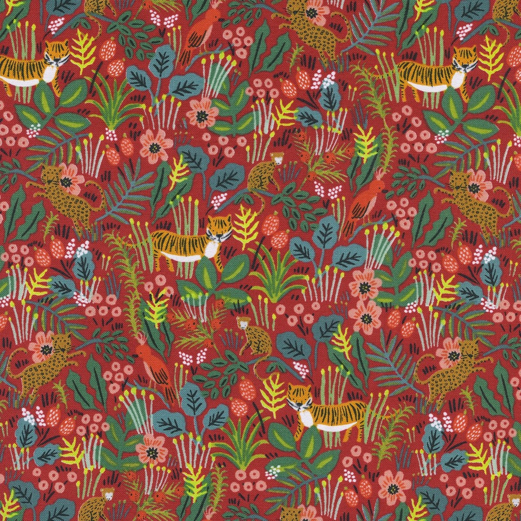 Rifle Paper Co. Menagerie -Jungle - Red Fabric, 1/4 yard