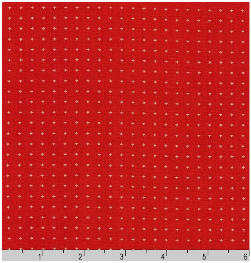 Sevenberry Kasuri Cotton Fabric, Red with White Crosses, 1/4 yard