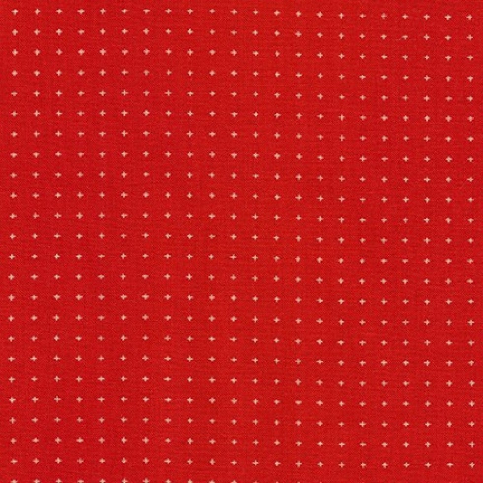 Sevenberry Kasuri Cotton Fabric, Red with White Crosses, 1/4 yard