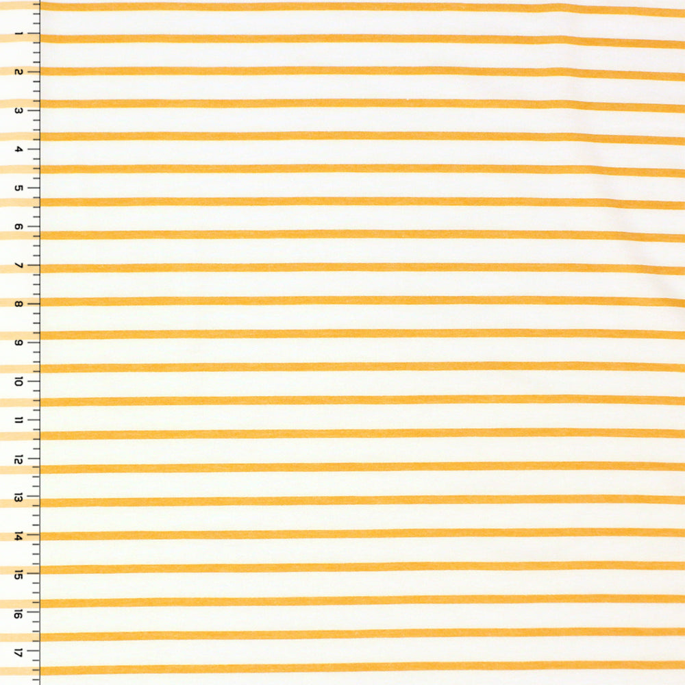 Mustard and Ivory Stripe Cotton-Rayon-Spandex French Terry Fabric, 1/4 yard