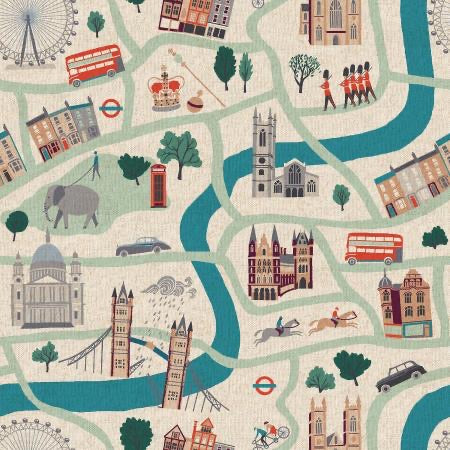 Cotton+ Steel,  London Town - London Forever - Sunny Day Canvas Fabric, 1/4 yard