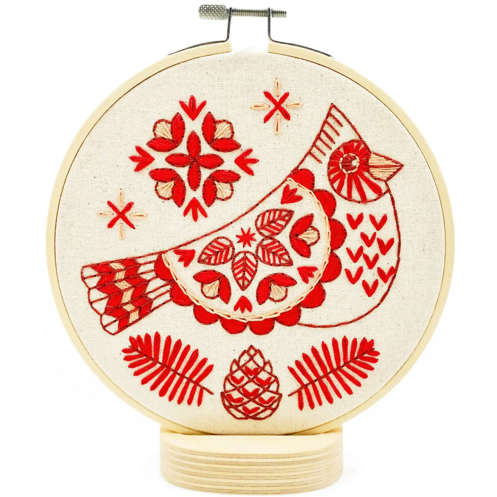 Hook Line and Tinker Embroidery Kits, Folk Cardinal