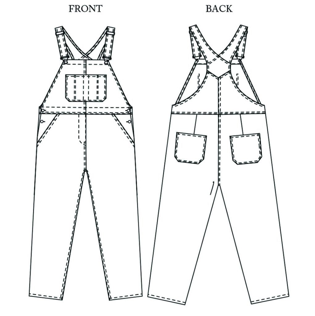 Merchant & Mills, Harlene Dungarees PDF Pattern, two size ranges