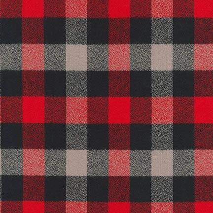 Mammoth Flannel "Nicollet" Buffalo Check Cotton Flannel Fabric- Red, grey and black, 1/4 yard