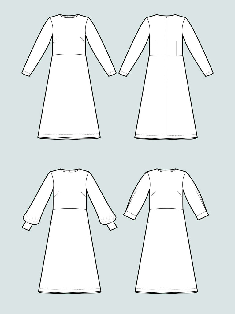 Assembly Line, Multi-Sleeve Midi Dress Pattern, Two Size Ranges, Sweden