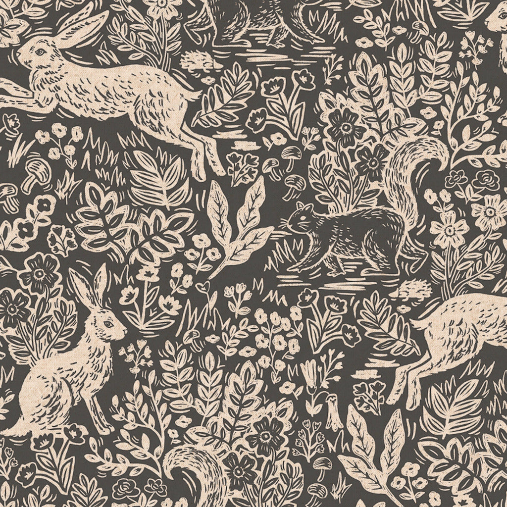 Rifle Paper Co., Wildwood Fable Grey Canvas Fabric, 1/2 yard - Lakes Makerie - Minneapolis, MN