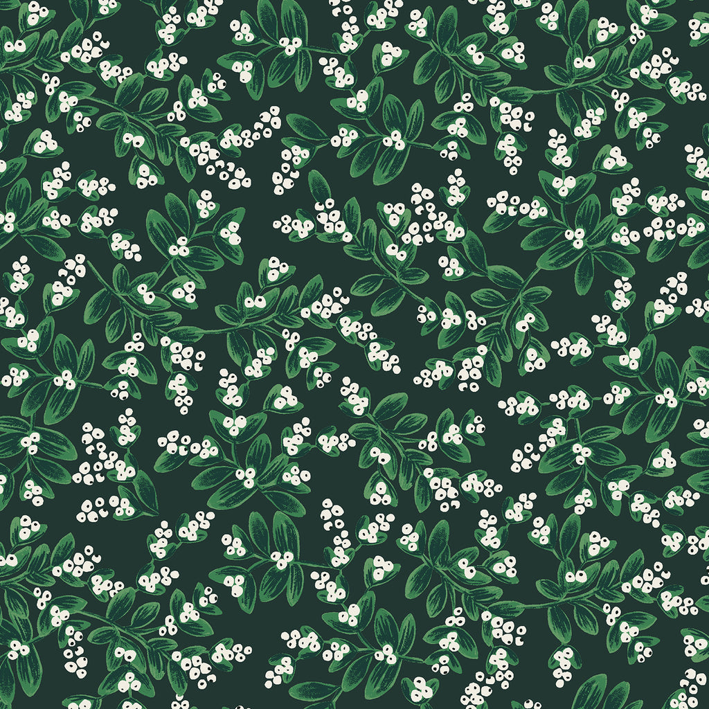 Rifle Paper Co, Holiday Classics - Mistletoe - Evergreen Fabric, 1/4 yard