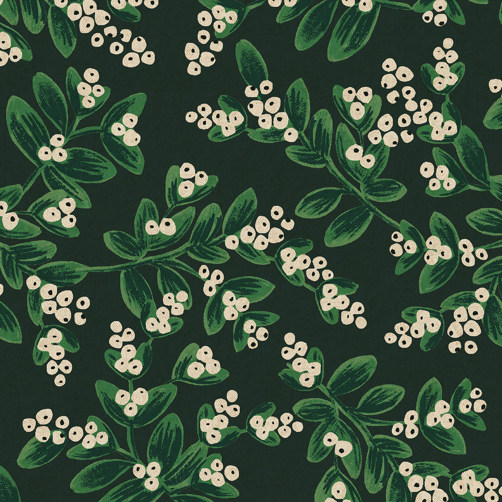 Rifle Paper Co, Holiday Classics - Mistletoe - Evergreen Unbleached Canvas Fabric, 1/4 yard