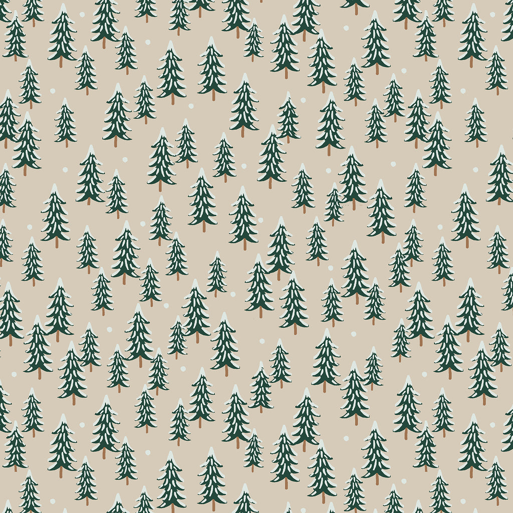 Rifle Paper Co, Holiday Classics - Fir Trees - Linen Fabric, 1/4 yard