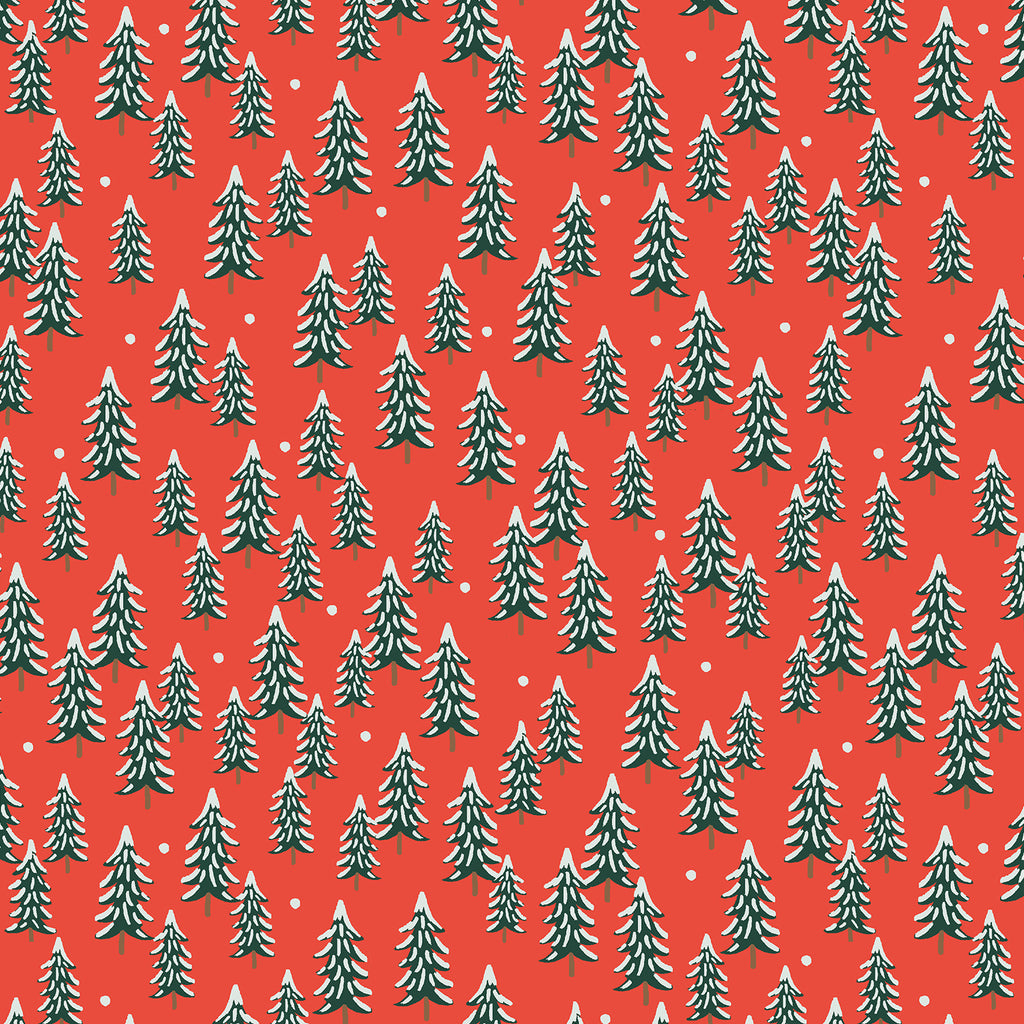 Rifle Paper Co, Holiday Classics - Fir Trees - Red Fabric, 1/4 yard