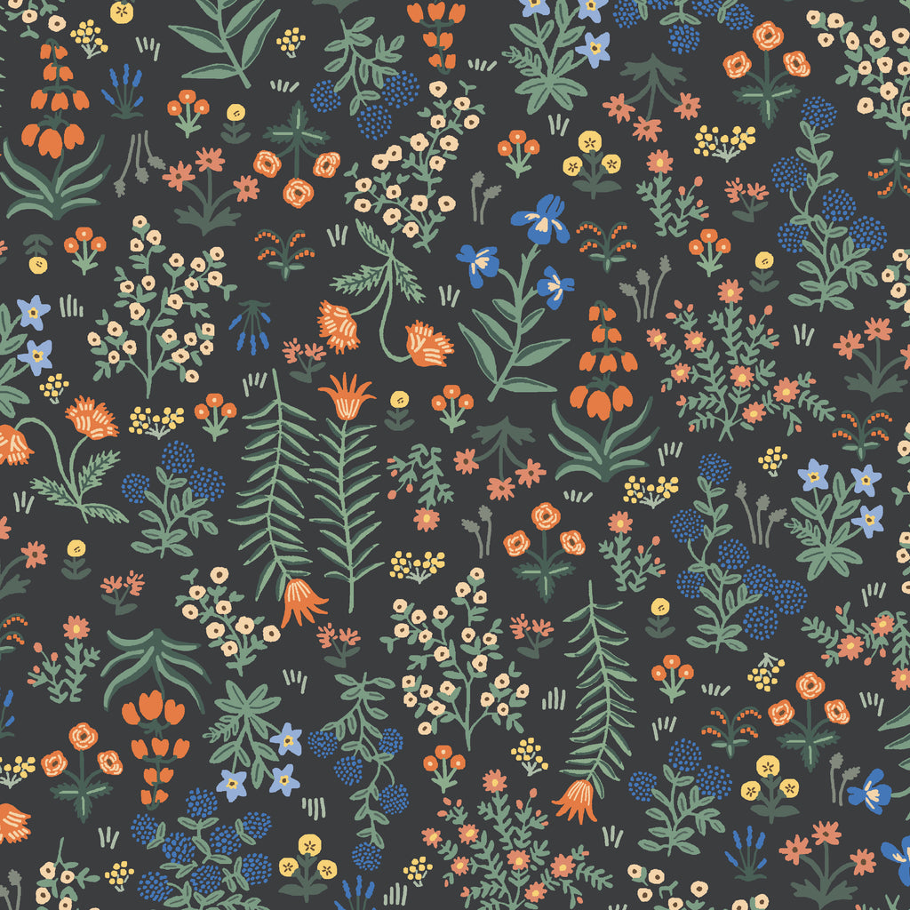 Rifle Paper Co., Rifle Paper Co., Camont - Menagerie Garden - Black Rayon Fabric, 1/4 yard