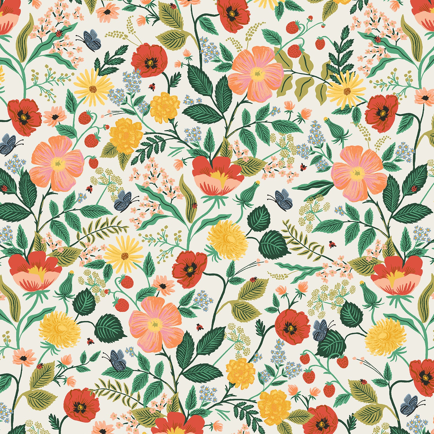 Rifle Paper Co., Camont - Poppy Fields - Cream Fabric, 1/4 yard