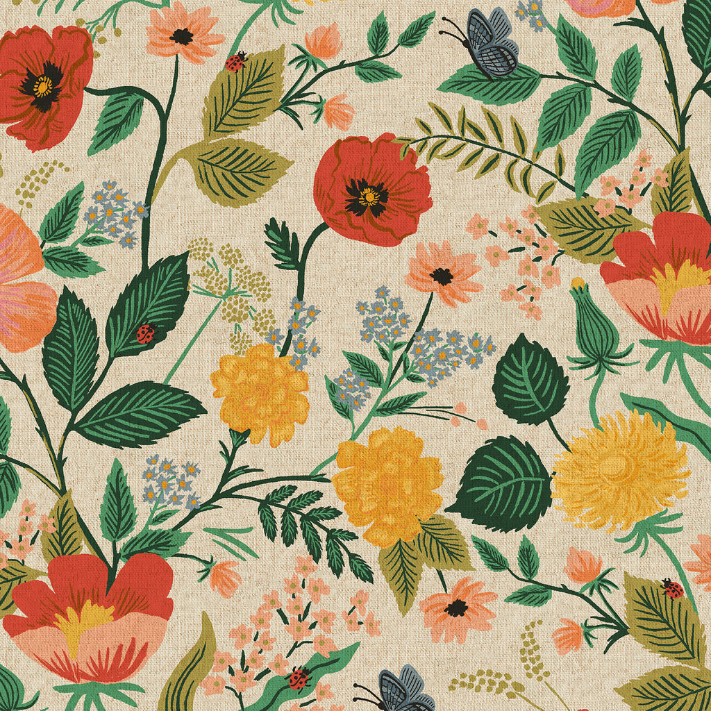 Rifle Paper Co., Camont - Poppy Fields - Natural Unbleached Canvas Fabric, 1/4 yard