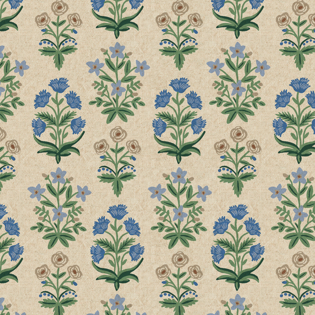 Rifle Paper Co., Camont - Menagerie Mugal - Blue Unbleached Canvas Fabric, 1/4 yard