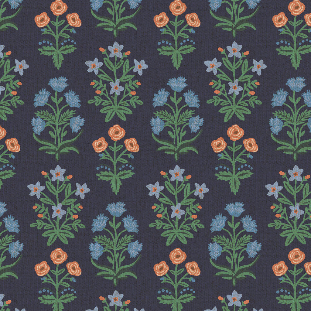 Rifle Paper Co., Camont - Menagerie Mugal - Navy Unbleached Canvas Fabric, 1/4 yard
